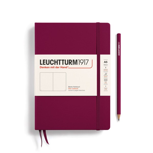 A port red hardcover notebook.
